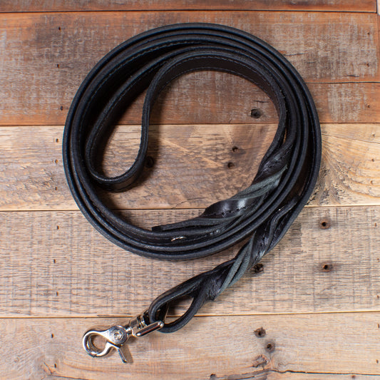Distressed Braided Black Leather Dog Leash