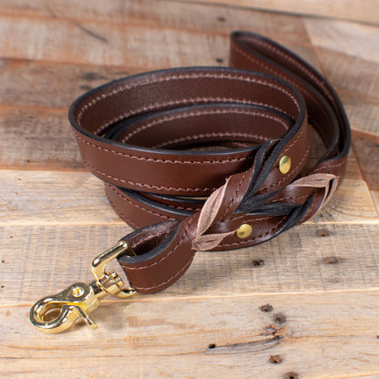Distressed Braided Brown Leather Dog Leash