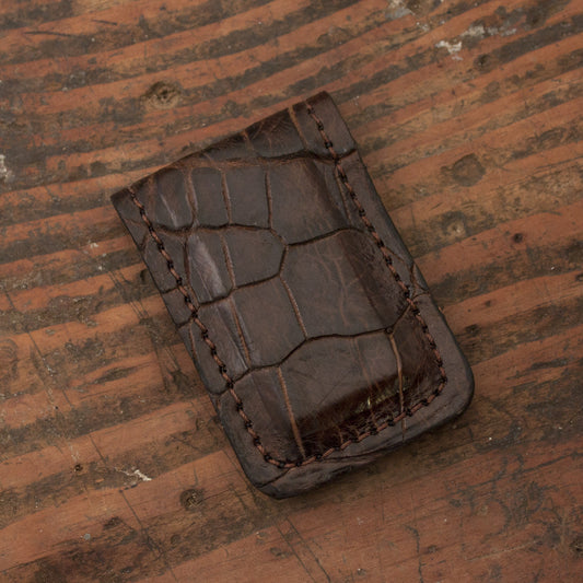 Alligator Matte Brown Cash Clip For Men