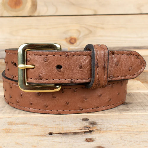 Ostrich Brown Leather Belt 1.5"