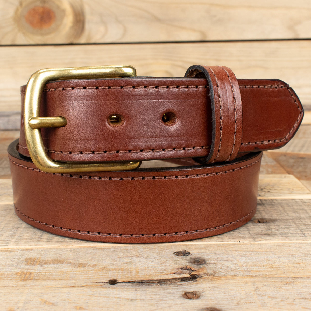 Stitched Brown Leather Belt - SALE ITEM - Multiple Sizes