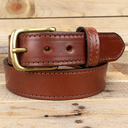 Stitched Brown Leather Belt - SALE ITEM - Multiple Sizes