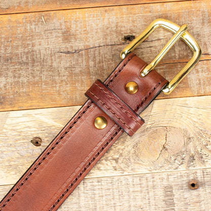 Stitched Brown Leather Belt - SALE ITEM - Multiple Sizes