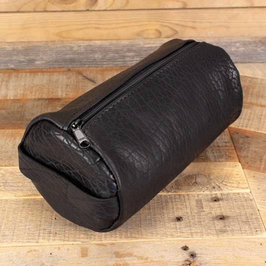 Women's Bison Black Leather Toiletry Bag