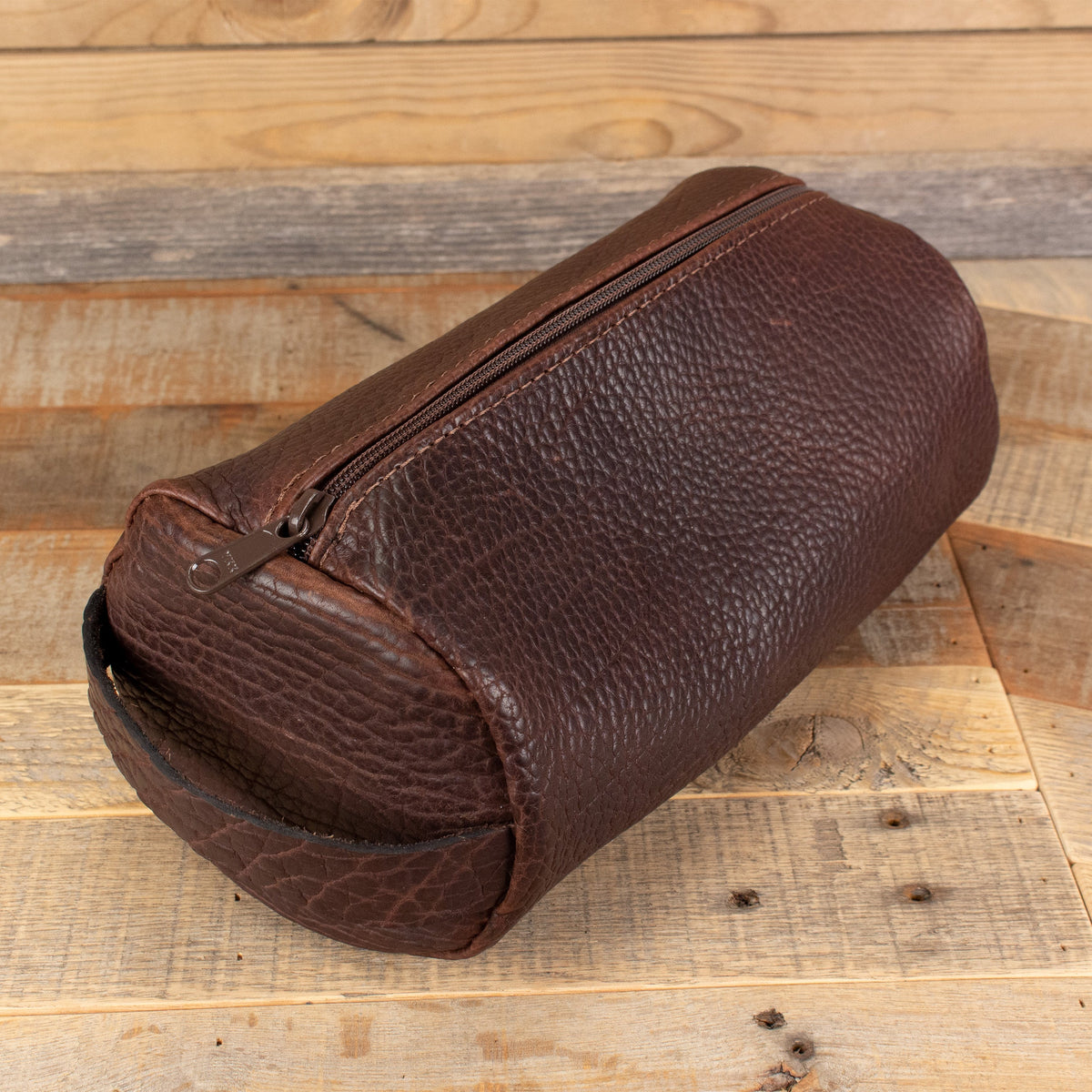 Women's Bison Brown Leather Toiletry Bag