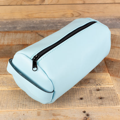 Women's Cowhide Baby Blue Leather Toiletry Bag