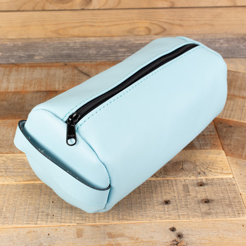 Women's Cowhide Baby Blue Leather Toiletry Bag