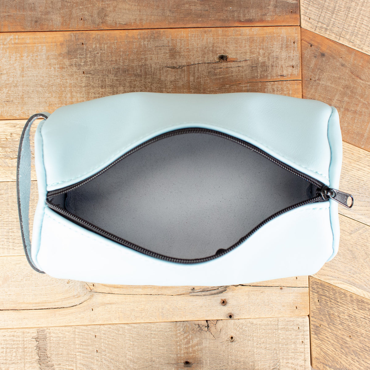 Women's Cowhide Baby Blue Leather Toiletry Bag