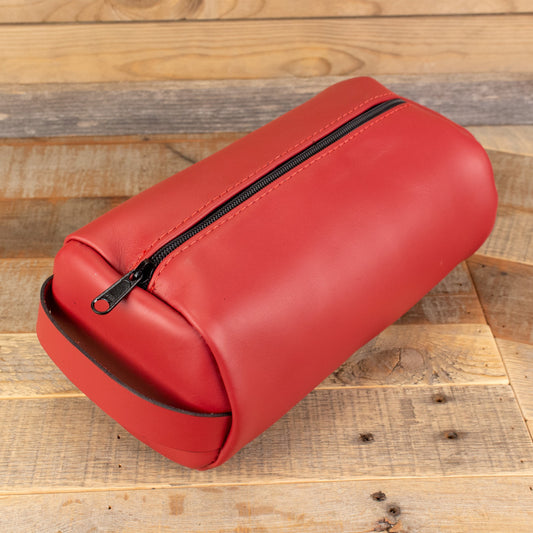 Women's Cowhide Red Leather Toiletry Bag