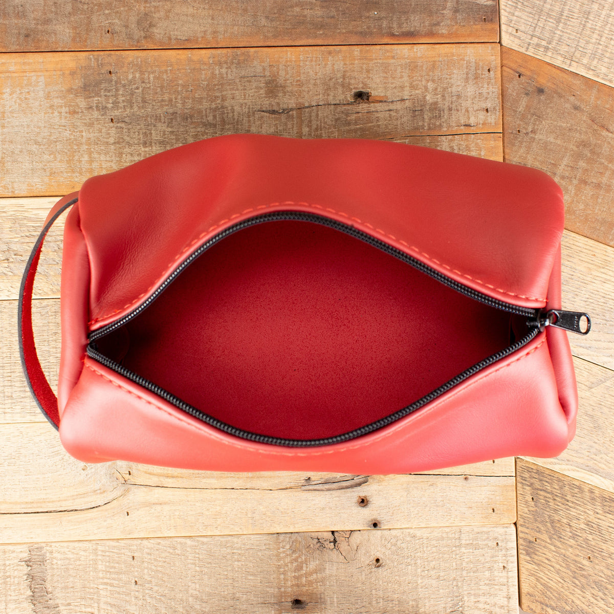 Women's Cowhide Red Leather Toiletry Bag