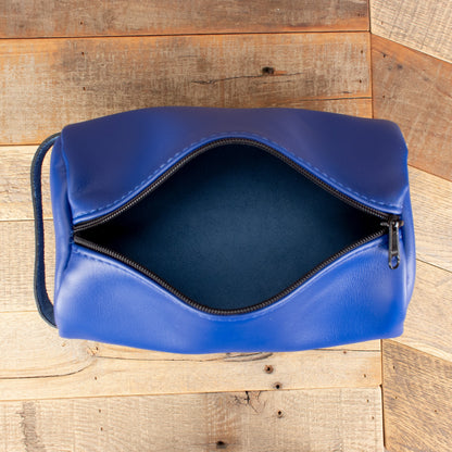Women's Cowhide Blue Leather Toiletry Bag
